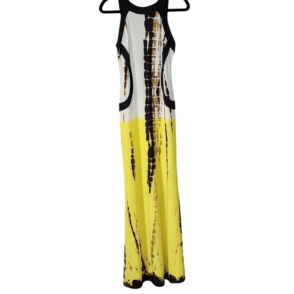 NWT Touch Express Maxi Dress Womens XL Yellow Tie Dye Strappy Back Halter N4181